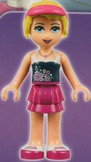 LEGO Minifigure-Stephanie, Magenta Layered Skirt, Dark Blue Top, Hair with Visor-Friends-FRND083-Creative Brick Builders